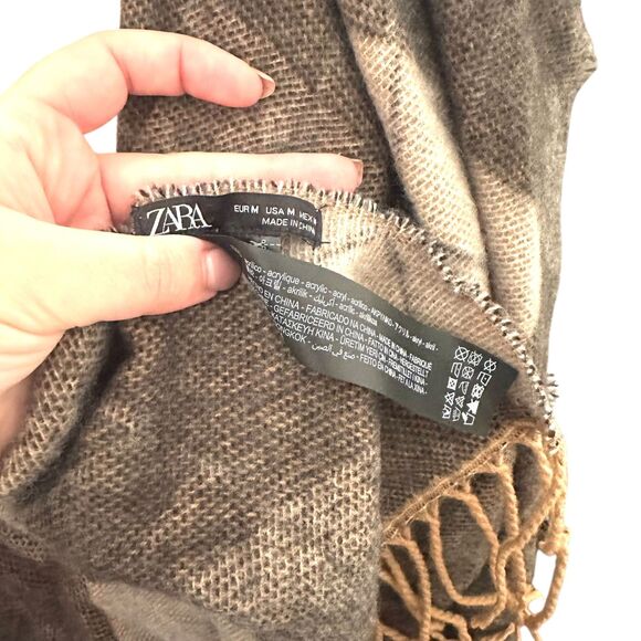 ZARA Plaid Fringe Acrylic Scarf Brown Medium - Picture 4 of 4